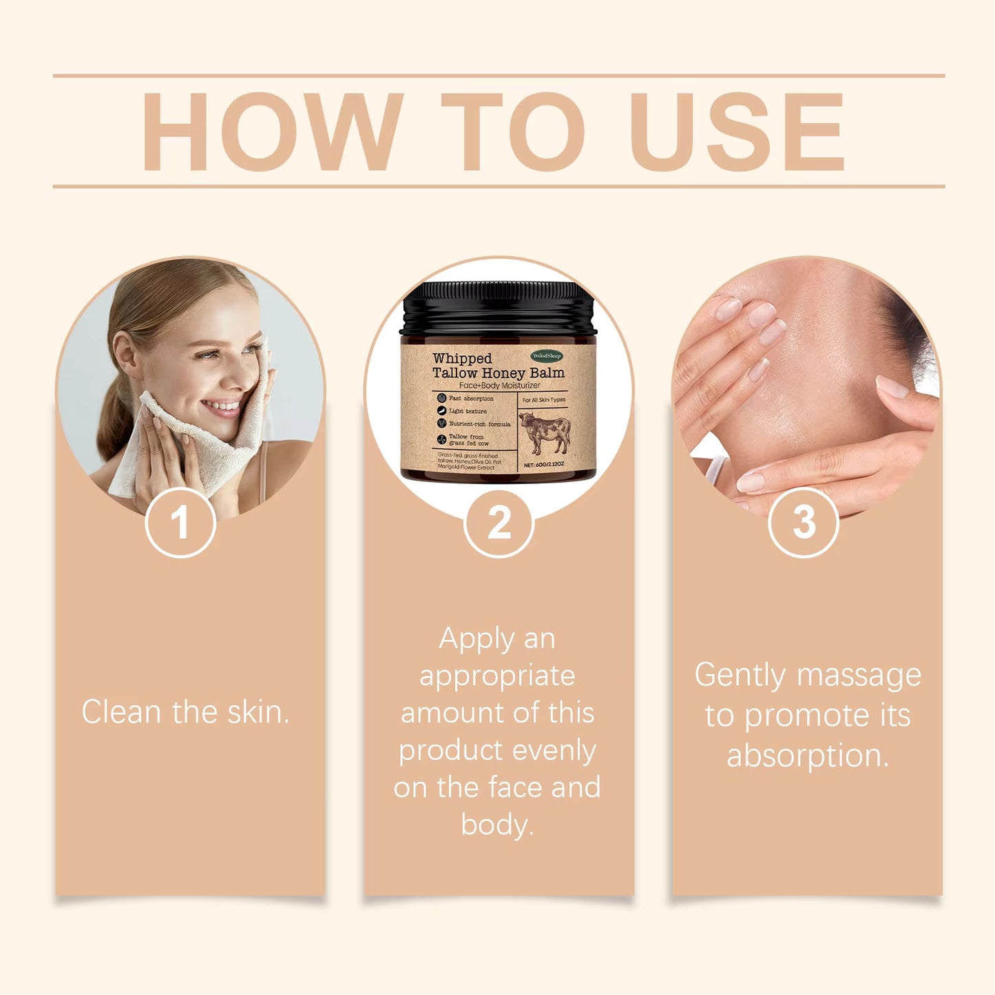 Beef Tallow Paste Deeply Moisturizer Brightening Wrinkle Remover Grass Fed Tallow Wild Honey Face Body Cream Skin Car