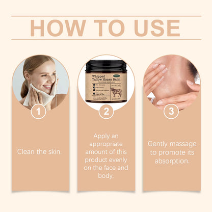 ​Beef Tallow Paste Deeply Moisturizer Brightening Wrinkle Remover Grass Fed Tallow Wild Honey Face Body Cream Skin Car